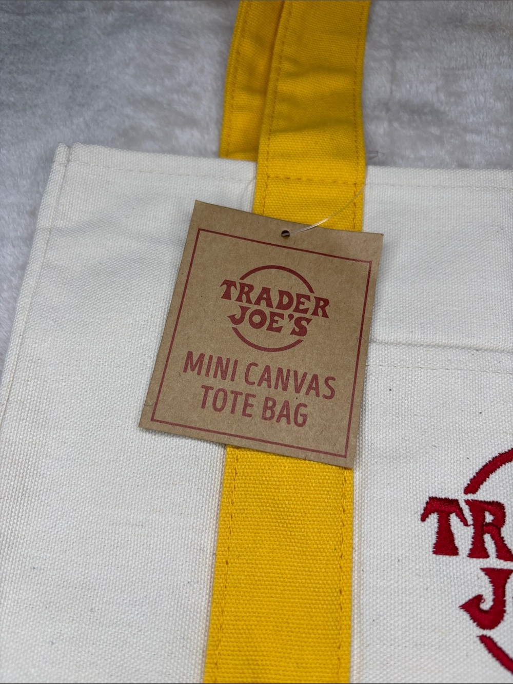 Trader Joe’s Yellow & White Mini Canvas Tote Bag - Picture 3 of 8